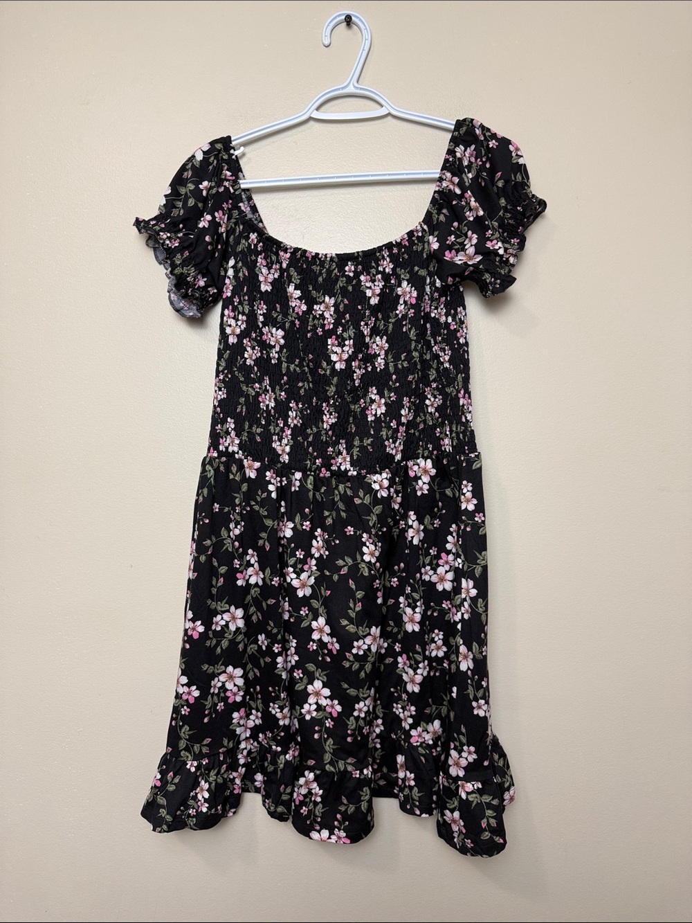 Costa Blanca Black Dress with Pink and White Floral Print szie L